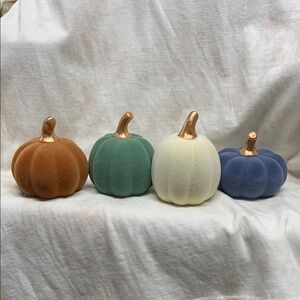 Target Flocked Ceramic Pumpkin Set - Orange, Green, Cream, Blue